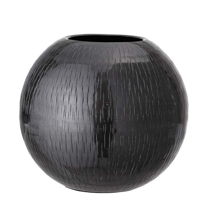 Bloomingville Vase Kugel Schwarz Metall Ø20cm. Moderne kugelförmige Vase, bauchig, aus Eisen im skandinavischem Design. Deko und Wohnaccessoires bei nicenordic.de