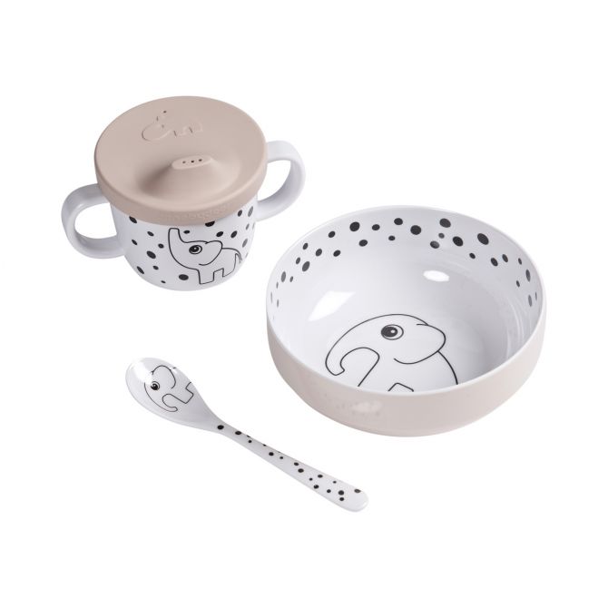 Done by Deer Baby Geschirr-Set First Meal Happy Dots Rosa-Puder - nicenordic